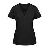 WENZHOU Damen Pflege Schlupfkasack Kasack, Krankenpfleger Berufsbekleidung mit Taschen Kurzarm V-Ausschnitt T Shirts Tops...