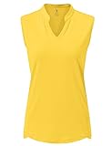 Rdruko Damen Golf Shirts Ärmellos Quick Dry V-Ausschnitt Laufen Activewear Poloshirts, gelb, Klein