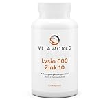vitaworld Lysin 600 mg plus Zink 10 mg, 502 mg reines L-Lysin und 10 mg Zink pro Kapsel, Vegan, 120 Kapseln