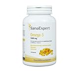 SanaExpert Omega-3 Fettsäuren, 1000 mg, mit natürlichem Fischöl aus Wildfang und Vitamin E, für Gehirn, Herz & Sehkraft,...