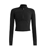 IECCP Sport Top Damen Gym Yoga Langarm T-Shirt Laufshirts Fitness Crop Tops Sportshirt Reißverschluss Workout Oberteil mit...