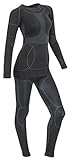 icefeld®: Sport Ski- Thermounterwäsche-Set für Damen Seamless (nahtfrei) in schwarz/grau S