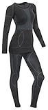 icefeld®: Sport Ski- Thermounterwäsche-Set für Damen Seamless (nahtfrei) in schwarz/grau S