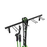 QLS Handels Skihalterung S3 Wand Skihalter für 4 Paare 83 cm Nordic Walking Trekking Stöcke Skiträger Hakenleiste mit...