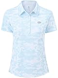 AjezMax Damen Golf Polo Shirt Activewear Atmungsaktiv Schnell Trocknend Laufen Fitness Sport T-shirt mit Button Tarnfarbe blau XXL