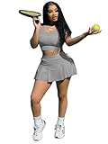Damen Casual Sport 2-teiliges Outfit Rock Sets Athletic Tank Crop Top Tennis Golf Skorts Röcke Activewear - Grau - X-Groß