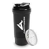 Protein Shaker 700 ml „FYRA“ auslaufsicher - BPA frei mit Pulverfach & Sieb und Skala für cremige Whey Protein Shakes, Shaker...