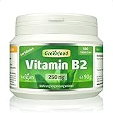 Vitamin B2 (Riboflavin), 250 mg, hochdosiert, 180 Tabletten - Für Energiestoffweechsel, Haut, Sehkraft und Nerven. OHNE...