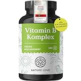 NATURE LOVE® Vitamin B Komplex – Hochdosiert: Mit 500 µg Vitamin B12 – 180 Kapseln (6 Monate) – alle 8 B-Vitamine (B1, B2,...