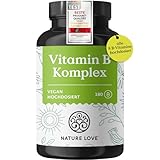 NATURE LOVE® Vitamin B Komplex – Hochdosiert: Mit 500 µg Vitamin B12 – 180 Kapseln (6 Monate) – alle 8 B-Vitamine (B1, B2,...