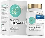 Folsäure Tabletten - Hochdosiert mit 800 μg Folat und 25 μg Vitamin B12 pro Tablette - 180 vegane Tabletten im 6-Monatsvorrat -...
