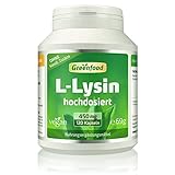 L-Lysin, 450 mg, hochdosiert, 120 Kapseln, vegan – wichtige und essentielle Aminosäure. OHNE künstliche Zusätze, ohne...