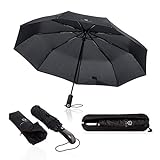 VON HEESEN® Regenschirm sturmfest bis 140 km/h - inkl. Schirm-Tasche & Reise-Etui - Taschenschirm mit Auf-Zu-Automatik, klein,...