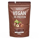 Nutri + Proteinpulver Vegan Haselnuss 1 kg - 83% Eiweiß - 3k Protein Powder Hazelnut Flavor - Veganes Eiweißpulver Nuss ohne...