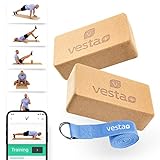 Vesta+ Yoga Block Kork 2er Set mit Yoga Gurt, Yogablock Kork Testsieger als Yoga Block 2er Set, Dein nachhaltiges Yoga Zubehör...