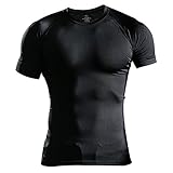 Herren Fest Kompression Grundschicht Kurzarm T-Shirt Bodybuilding Tops Polyester und Spandex Schwarz L