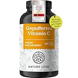NATURE LOVE® Gepuffertes Vitamin C - Hochdosiert mit 1000mg Vitamin C je Tagesdosis - 365 Kapseln - pH-neutral & magenfreundlich...