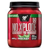 BSN N.O.-Xplode Pre Workout Pulver, Nahrungsergänzungsmittel mit Koffein, Aminosäuren, Vitamin C und Zink, Green Burst, 50...