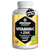 Vitamin C hochdosiert 1000 mg + Zink, vegan & optimal bioverfügbar, 180 Tabletten für 6 Monate, Natürliche Nahrungsergänzung...