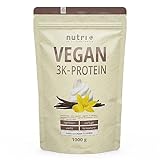 Nutri + Vegan Protein Pulver Vanille 1 kg 83% Eiweiß - 3k Proteinpulver 1000 g - Shake Vanilla Cream Flavor - pflanzliches...
