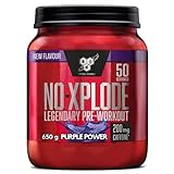 BSN N.O.-Xplode Pre Workout Pulver, Nahrungsergänzungsmittel mit Koffein, Aminosäuren, Vitamin C und Zink, Purple Power, 50...