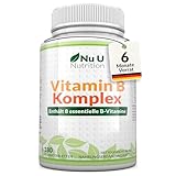 Vitamin B Komplex Hochdosiert - 180 Vegan Tabletten - 6 Monate - Alle 8 B Vitamine in einer Tablette - Vitamine B1, B2, B3, B5,...