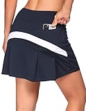 COOrun Damen Sport Rock Tennis Rock Golf Yoga Skort mit Innenhose Taschen Mini Skirt, Dunkelblau, M