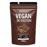 Nutri + Vegan Protein Schokolade 1 kg - Low Sugar Eiweißshake Chocolate Powder - Veganes Eiweißpulver Schoko 1000 g - Eiweiß...