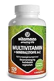 Multivitamin Kapseln hochdosiert, 23 wertvolle Vitamine A-Z & Mineralien, 120 vegetarische Kapseln für 4 Monate, Vitalstoffe &...