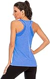 Nekosi Damen Yoga Tanktops Ärmelloses Sportshirt Kleidung Mesh Zurück Fitness Laufen Shirt Sport Oberteile Blau Groß