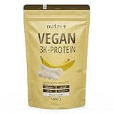Nutri + Eiweiß Protein Pulver Vegan Banane 1 kg - 83% pflanzliches 3k-Proteinpulver - Veganes Eiweißpulver ohne Laktose, Gluten...