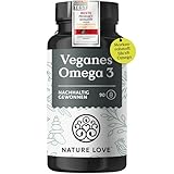 NATURE LOVE® Omega 3 vegan - Markenrohstoff life's®Omega - hochdosiert mit 1.444 mg Algenöl pro Tagesdosis - 90 Kapseln -...