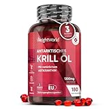 Omega 3 Krillöl Kapseln - 1200mg mit Astaxanthin & Cholin - 180 Weichkapseln für 3 Monate - EPA & DHA für Herz & Blutdruck...