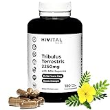 Tribulus Terrestris 2250 mg | 180 vegane Kapseln | 100% natürlich mit 90% Saponinen | Erhöht Testosteron, Muskelmasse, Kraft,...