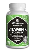 Vitamin K Komplex hochdosiert & vegan, K1 1.000 mcg + K2 Menaquinon (1.000 mcg MK4 + 200 mcg MK7), 120 Kapseln für 4 Monate,...