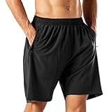 HMIYA Herren Sport Shorts Schnell Trocknend Kurze Hose mit Reißverschlusstasch (Schwarz,L)