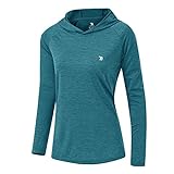 donhobo Damen Langarm Sportshirt Sweatshirt Laufshirt UPF 50+ Sonnenschutz Hoodies Laufen Yoga Tops mit Hut (Blau, M)