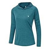 donhobo Damen Langarm Sportshirt Sweatshirt Laufshirt UPF 50+ Sonnenschutz Hoodies Laufen Yoga Tops mit Hut (Blau, M)