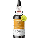 NATURE LOVE® Vitamin D3 5000 (50ml flüssig) - Laborgeprüfte 5000 I.E. pro Tropfen - in MCT-Öl aus Kokos - Vitamin D...