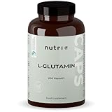 Nutri + L-Glutamin Kapseln vegan + hochdosiert - 200 Mega Caps - 750 mg pure L-Glutamine pro Kapsel - höchste Dosierung -...
