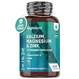 Kalzium Magnesium Zink - 400 Tabletten für 1+ Jahr - Magnesiumoxid mit Vitamin D3, K2, Selen, Mangan - 500mg Kalzium -...