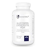 FürstenMED® Glucosamin Chondroitin Hochdosiert + MSM + Vitamin C - 180 Kapseln - 4-Fach Komplex Glucosamin ohne Zusatzstoffe -...