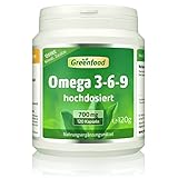Omega 3-6-9, 700 mg, hochdosiert, 120 Softgel-Kapseln - reich an EPA, DHA. Gut für Herz, Kreislauf und die Cholesterinwerte. OHNE...