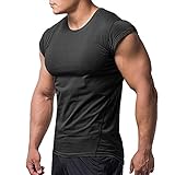 Herren T-Shirts Fitnessstudio Hemden Kurz Ärmel Muskel Schnitt zum Bodybuilding Tops Schwarz M