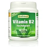 Vitamin B2 (Riboflavin), 250 mg, hochdosiert, 180 Kapseln - für Energiestoffweechsel, Haut, Sehkraft und Nerven. OHNE künstliche...