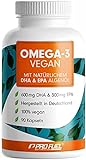 Omega-3 vegan Kapseln 90x - 2000 mg Algenöl pro Tag - hochdosiert mit 600 mg DHA + 300 mg EPA - hochwertige Omega-3 Algenöl...