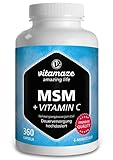 MSM Kapseln + Vitamin C, hochdosiert, 360 Kapseln für 6 Monate, 1.334 mg organisches Schwefel Pulver pro Tag, 99,9% reines...