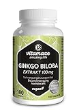 Ginkgo Biloba hochdosiert, 50:1 Extrakt 100 mg = 5000 mg Ginkgo Blatt-Pulver pro Kapsel, Vegan, 100 Kapseln für 100 Tage,...
