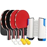 XDDIAS Instant Tischtennis-Set, 4 Tischtennisschläger/Schläger + Ausziehbare Tischtennisnetz + 8 Bälle, Ping Pong Set Spiel...