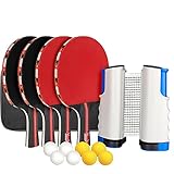 Xddias Instant Tischtennis-Set, 4 Tischtennisschläger/Schläger + Ausziehbare Tischtennisnetz + 8 Bälle, Ping Pong Set Spiel...